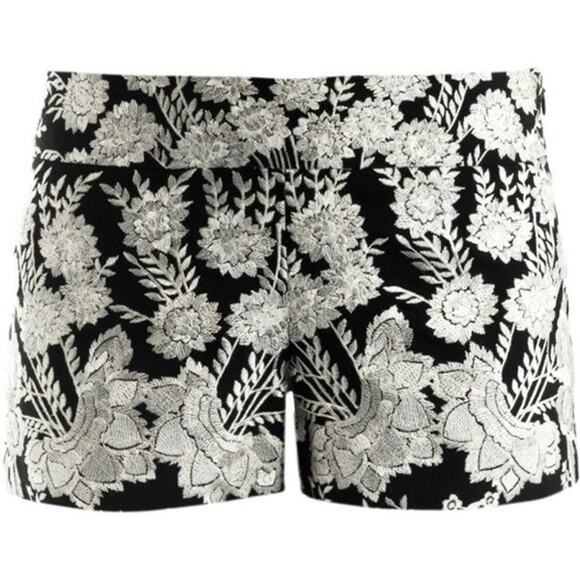 Haute Hippie NWT Black Silk Silver Floral Embroidered Lined Going Out Shorts - Picture 10 of 10